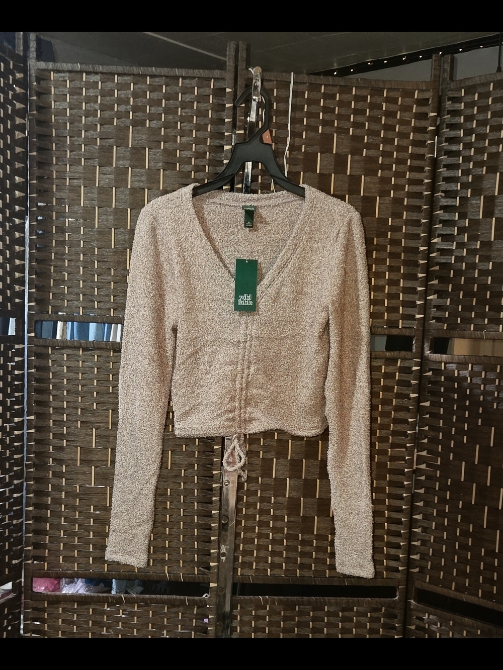 wild fable Beige Cropped V-Neck Long Sleeve Top